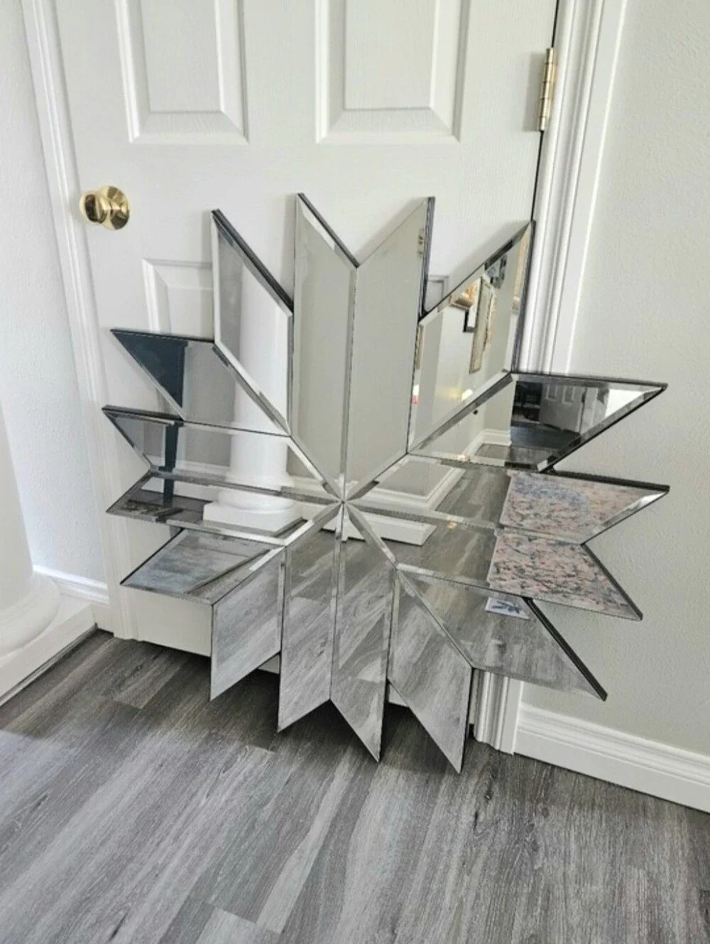 Vintage Windsor Art Deco Beveled Glass Snowflake/Starburst Accent Wall Mirror